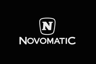 Novomatic slots logo on black background