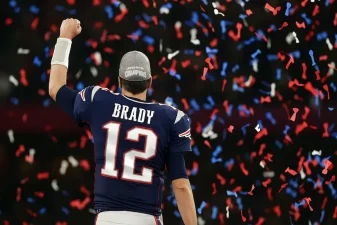 Tom Brady best NFL player celebrating Super Bowl win with confetti