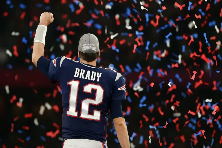 Tom Brady best NFL player celebrating Super Bowl win with confetti