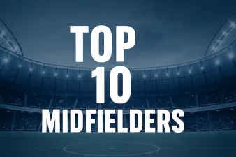 Top 10 midfielders graphic – football stadium background with bold title