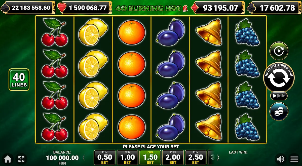 40 Burning Hot 6 Reels amusnet slots screenshot