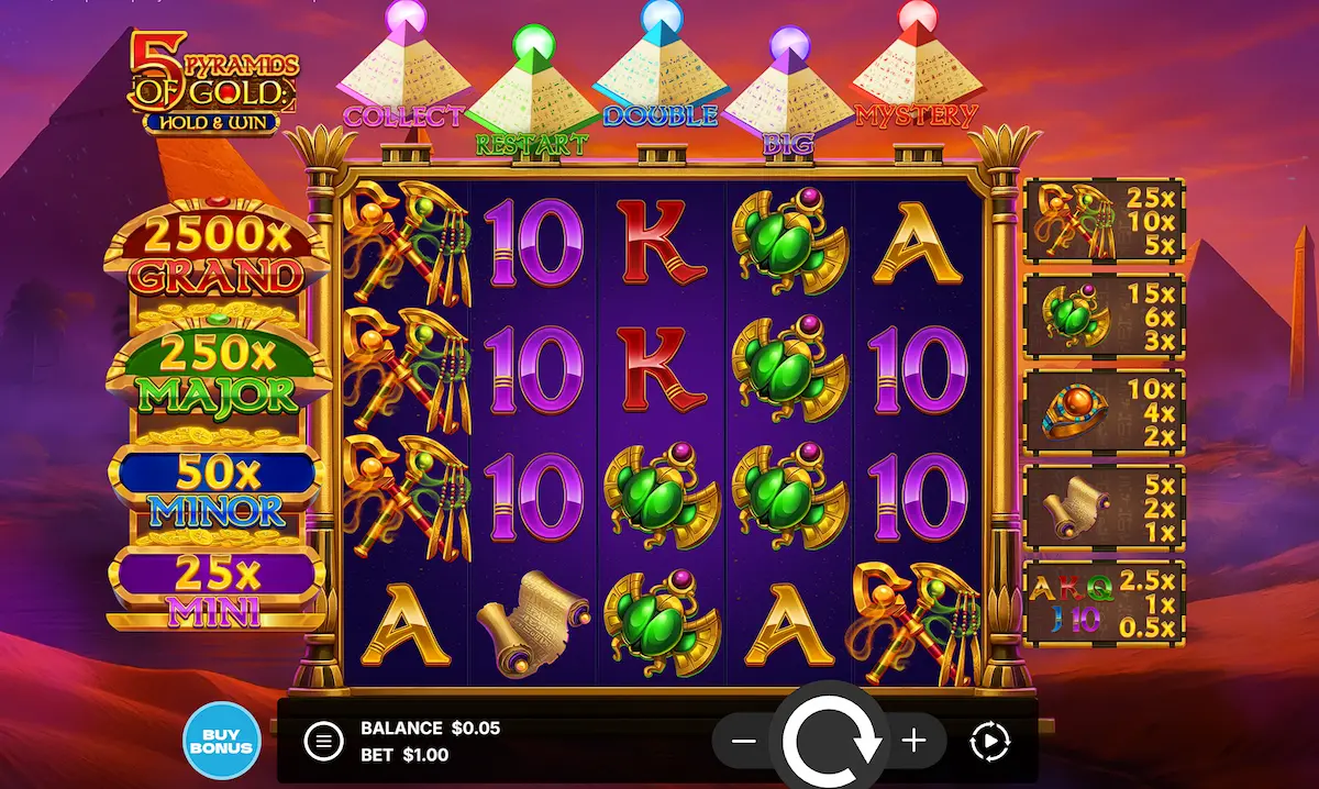 5 Pyramids of Gold: Hold & Win penguin king