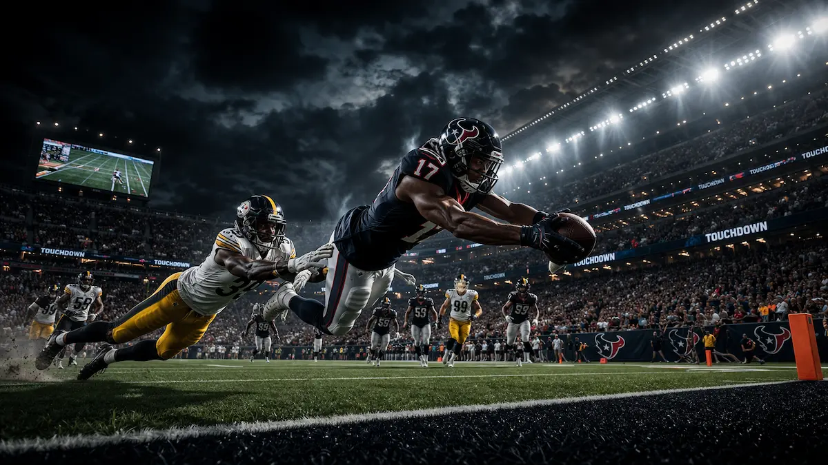 american football players in action representing NFL teams and game intensity