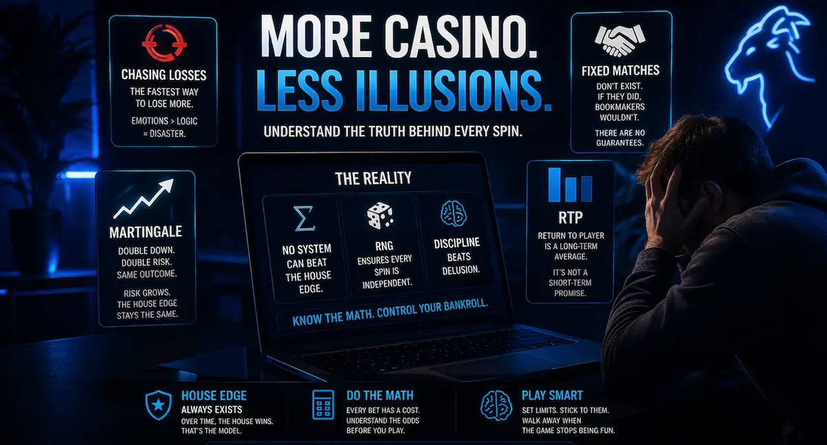gambling concepts like RTP martingale strategy and chasing losses explained visually