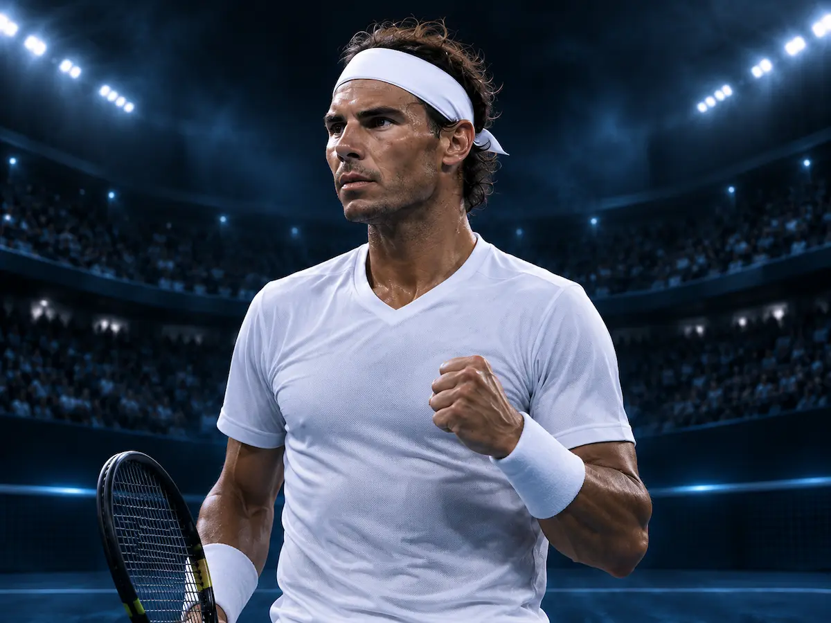 Rafael Nadal in a tennis stadium